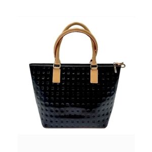 Arcadia Black And Tan Patent Leather Tote